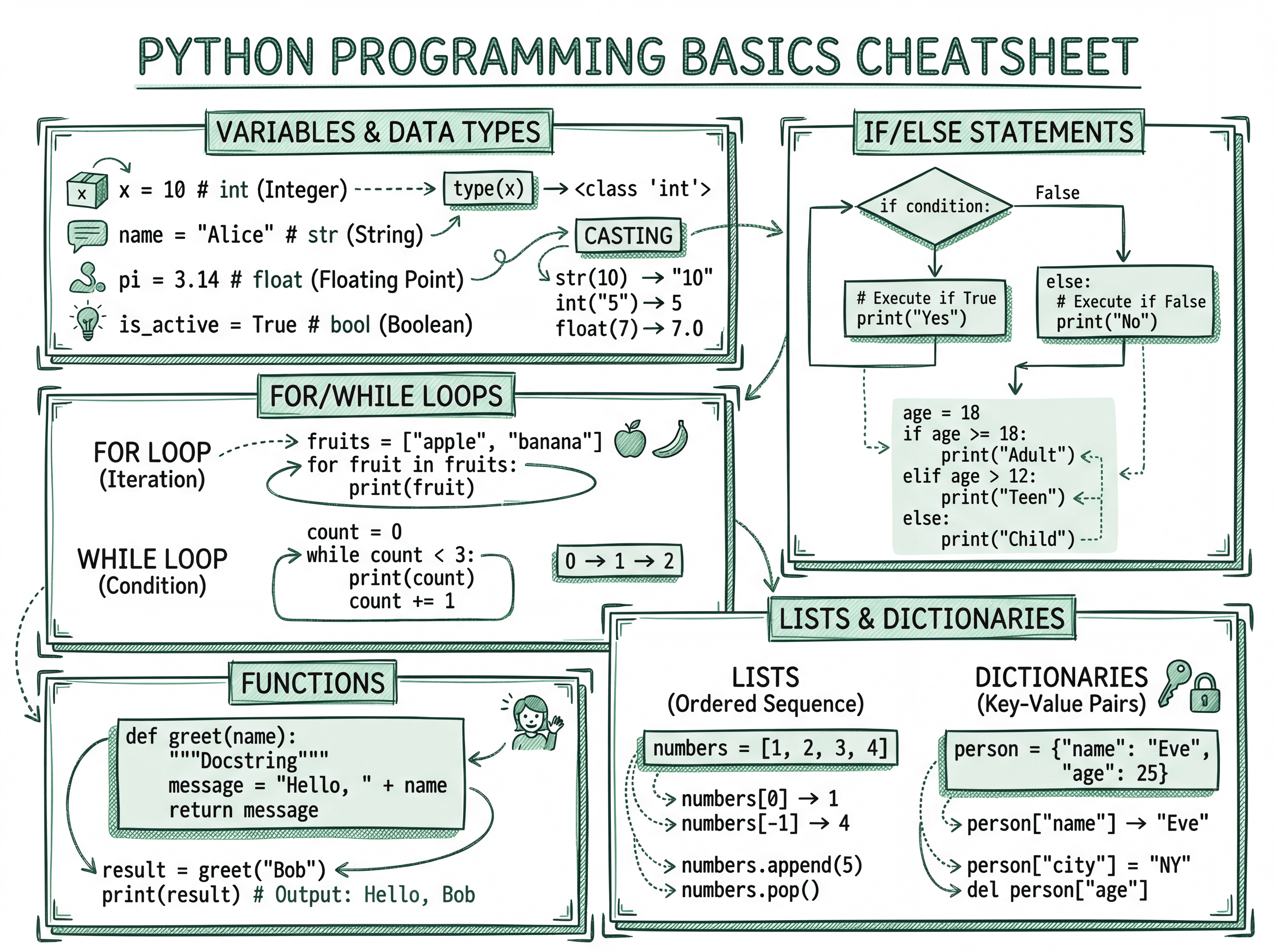 Cheatsheet style - Python Programming Basics